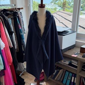 Lilly Pulitzer Navy Cape with Faux Fur Trim